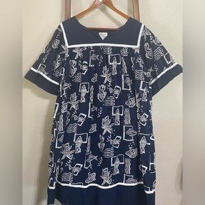 Go Softly Navy Blue & White Patio Dress/Size 1X
